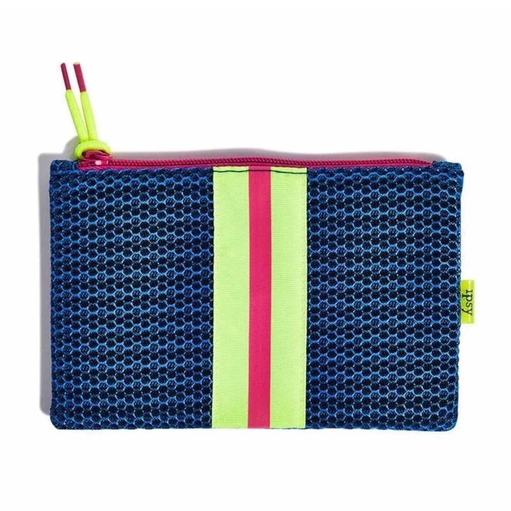 Ipsy Neon Mesh Zipper Makeup‎ Bag Blue Pink